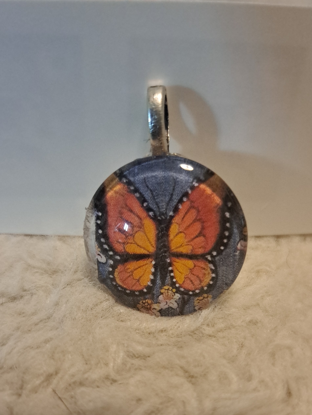 Hand Crafted Butterfly Glass Tile Cabochon Pendant Necklace - Orange Yellow